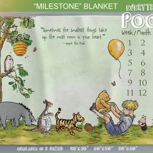 Winnie the Pooh MILESTONE BLANKET FRIENDS Green Classic Pooh Quote ("Sometimes the smallest ...") Newborn Baby Shower Gift Girl Boy  New Mom