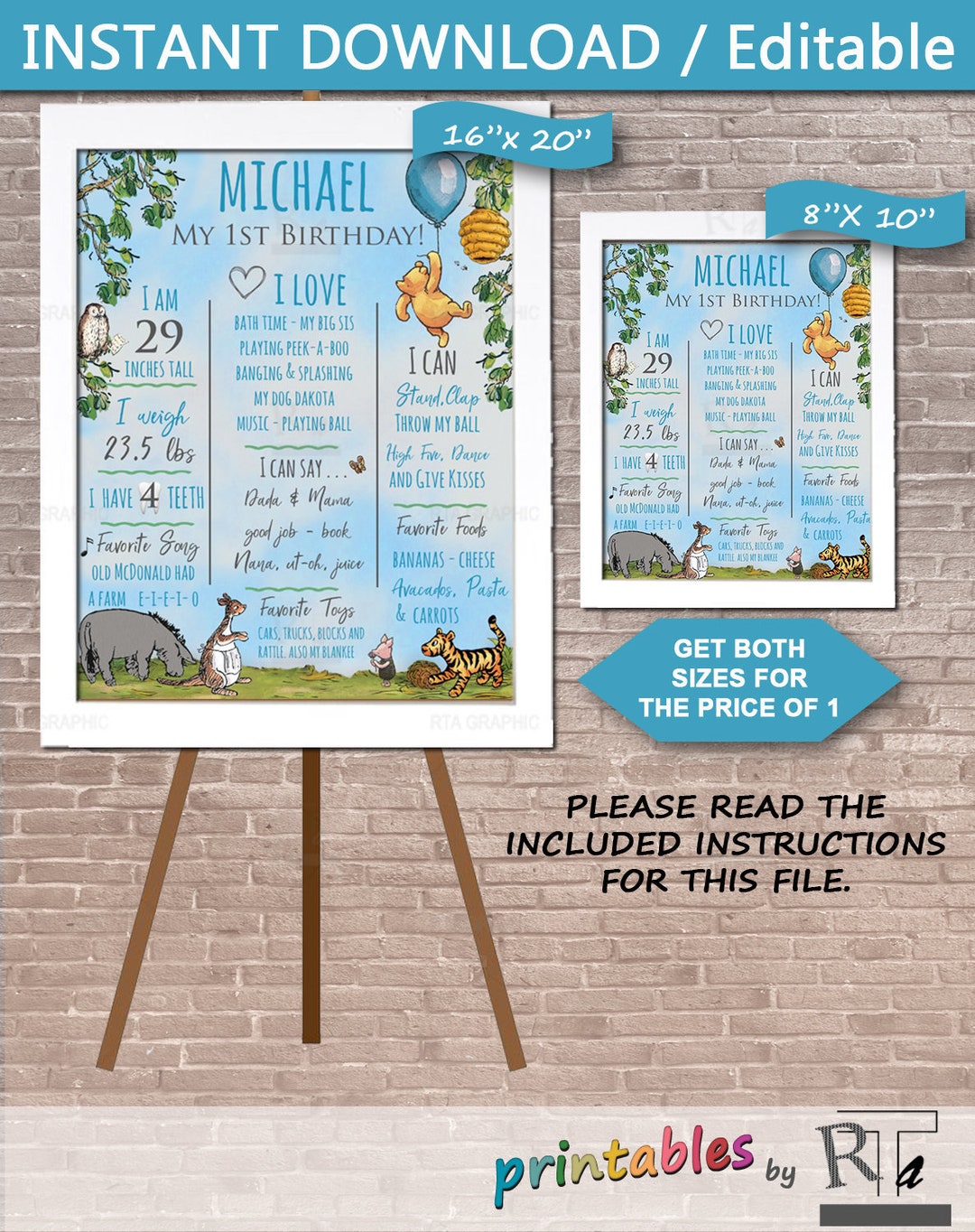 Classic Winnie the Pooh MILESTONE BOARD / Instant Download & - Etsy ...