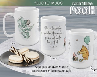 Classic Winnie the Pooh  11/15oz GREEN FOLIAGE Pooh Quote Mug ("You are braver ...") Ceramic Mug  Tea Pooh Quotes Coffee Mug Baby Shower
