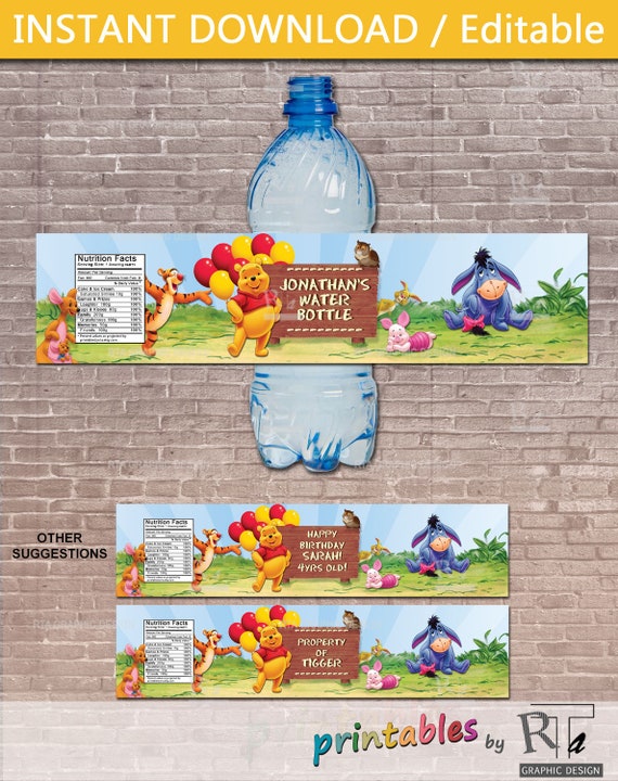 Personalized Winnie The Pooh Water Bottle Label Instant Etsy