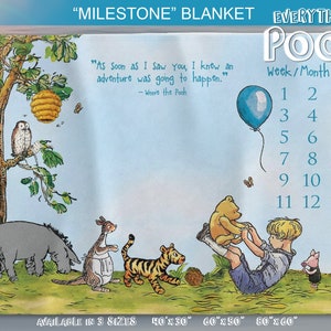 Winnie the Pooh MILESTONE BLANKET FRIENDS Blue Classic Pooh Quote (&quot;Sometimes the smallest ...&quot;) Newborn Baby Shower Gift Girl Boy  New Mom