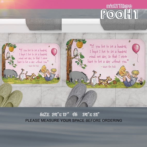 Winnie the Pooh BATH MAT Pink FRIENDS Pooh Quote if You Live  Baby Shower  Gift Bathroom Decor First Birthday Nursery Decor 