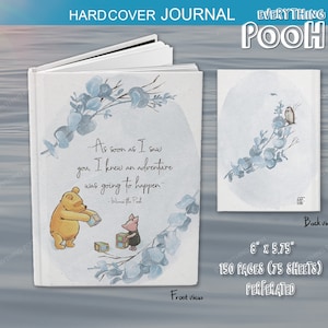 Winnie the Pooh DIARIO FOLLAJE AZUL Cita de Pooh ("Tan pronto como ...") Regalo de baby shower Maestra Mamá Cartas a hijo o hija Amistad