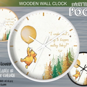 Winnie the Pooh Wall Clock RUSTIC BALLOON Classic Pooh Quote (&quot;I wonder what&#39;s ...&quot;) Nursery Bedroom Decor / Baby Shower Gift For Mom