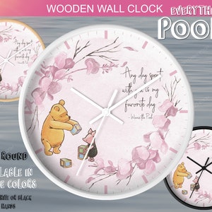 Winnie the Pooh Clock - PINK FOLIAGE Pooh Quote (&quot;Any day spent...&quot;) Winnie Piglet / Nursery / Bedroom / Home Decor / Baby Shower Gift