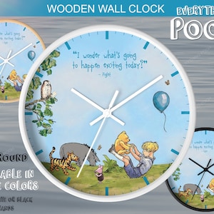 Winnie the Pooh Clock - BLUE FRIENDS Pooh Quote (&quot;I wonder what&#39;s ...&quot;) Winnie Piglet / Nursery / Bedroom / Home Decor / Baby Shower Gift