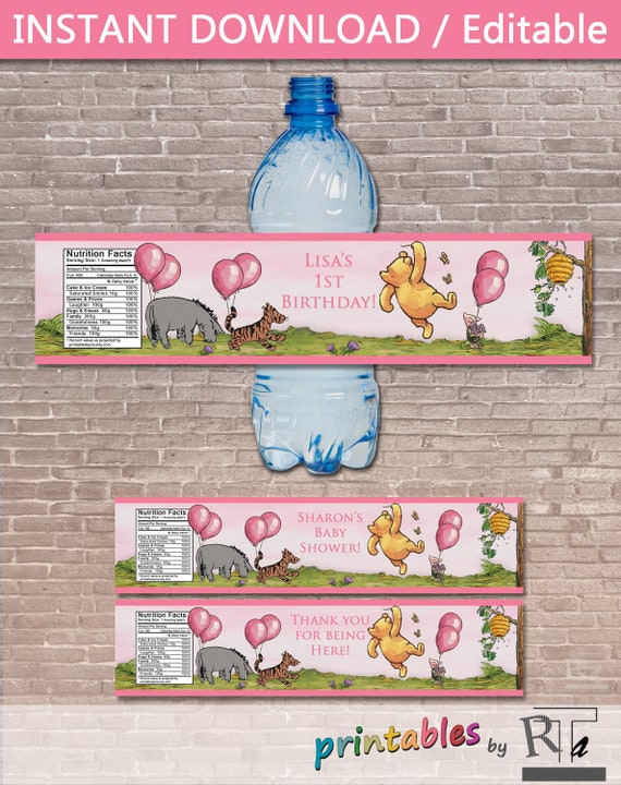 Classic Winnie The Pooh Water Bottle Label Instant Download Etsy