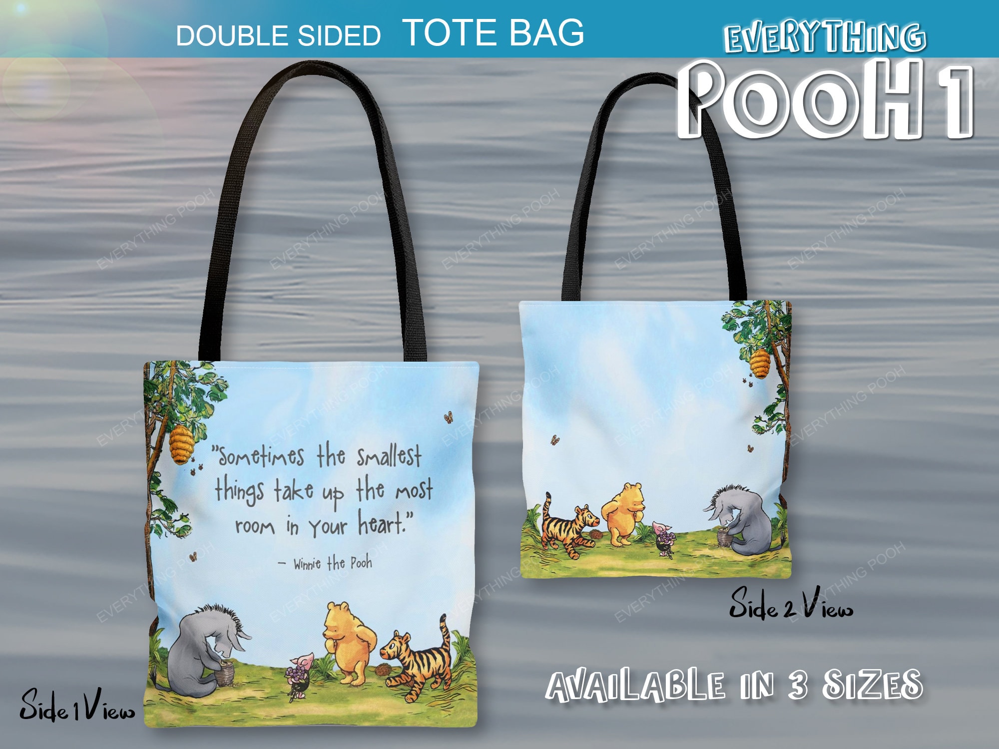 Winnie The Pooh Quote Tote Bag – 'Smallest Things' Black Cotton Reusable Shoulder Bag