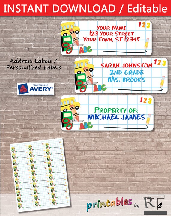New School Themed Address Label Instant Download Editable Etsy