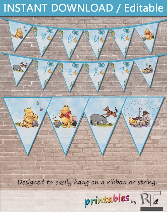 Classic Winnie The Pooh Party Banner Instant Download Etsy
