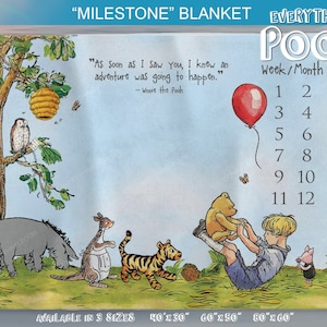 Winnie the Pooh MILESTONE BLANKET FRIENDS Orig Classic Pooh Quote ("As soon as I saw ...") Newborn Baby Shower Gift Girl Boy Twins / New Mom