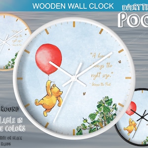 Winnie the Pooh Wall Clock RED BALLOON Classic Pooh Quote (&quot;A hug is ...&quot;) Nursery Bedroom Decor / Baby Shower Gift For Mom