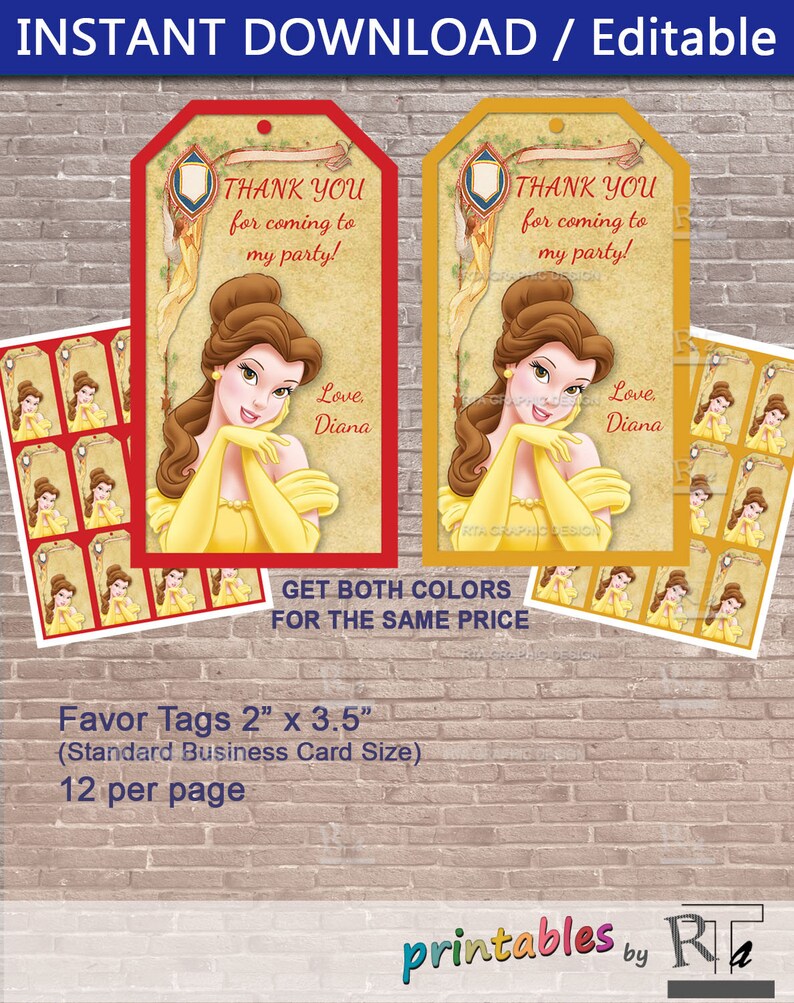 Personalized Beauty and the Beast Tags / Instant Download and | Etsy