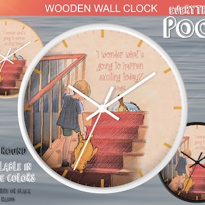 Winnie the Pooh Wall Clock STAIRS Classic Pooh Quote (&quot;I wonder what&#39;s ...&quot;) Nursery Bedroom Decor / Baby Shower Gift For Mom gift for baby