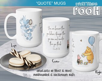 Classic Winnie the Pooh  11/15oz BLUE FOLIAGE Pooh Quote Mug ("You are braver ...") Ceramic Mug / Tea Pooh Quotes / Coffee Mug Baby Shower