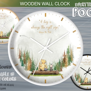 RUSTIC Wall Clock - Winnie the Pooh Quote (&quot;A hug is ...&quot;) Winnie Piglet / Nursery / Bedroom / Home Decor / Baby Shower Gift / Forest Theme