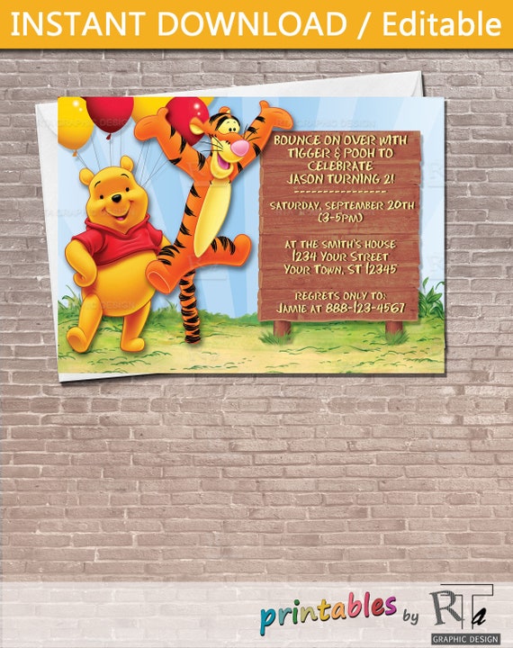 Winnie The Pooh And Tigger Party Invitation Download Editable Etsy