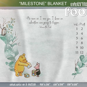 Winnie the Pooh MILESTONE BLANKET  FOLIAGE Green Classic Pooh Quote ("As soon as ...") Newborn Baby Shower Gift Girl Boy Twins / New Mom