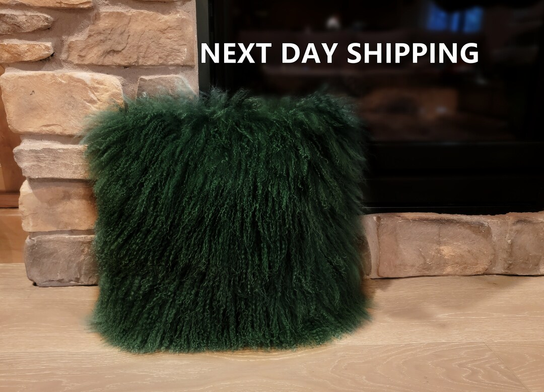 20x20 Mongolian Lamb Fur Pillow Olive Green Tibetan Sheepskin Pillows Decorative Fur Pillows Home Decor Curly Fur Pillows Etsy