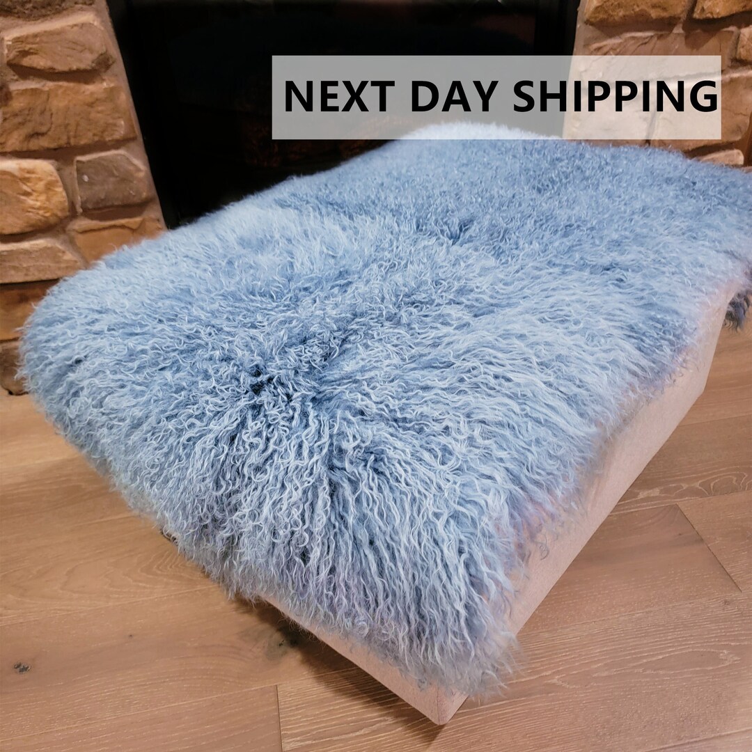 Tibetan Mongolian Lamb Fur Rug Light Blue Sheepskin Fur Etsy