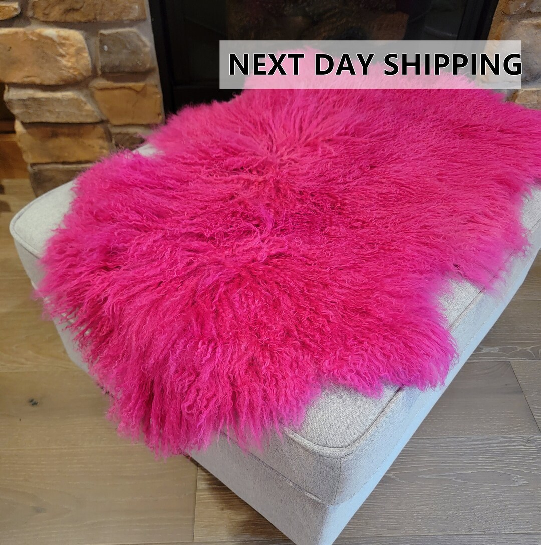 Tibetan Mongolian Lamb Fur Pelt Hot Pink / Sheepskin / Leather Hide