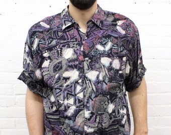 Zero Sum Game... vintage rayon abstract print shirt from the 1980's / 1990's by Code Zero, size large