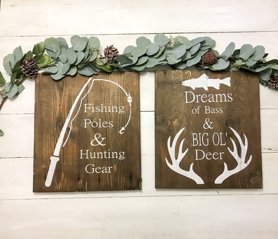 Fishing And Hunting Wood Signs Boy Nursery Decor Boy Bedroom Decor Rustic Boys Room Outdoor Boys Room Fishing Boys Room Hunting Room