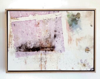 Botanical Dye Painting on Cotton: Abstract Landscape Textile Artwork, Framed 14x20 ("Cosmos Grid")