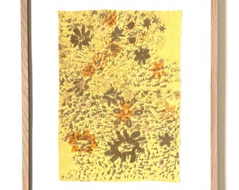 Botanical Dye Painting on Silk: Abstract Floral Textile Artwork, Framed 16x20 ("Garden Rain 12")