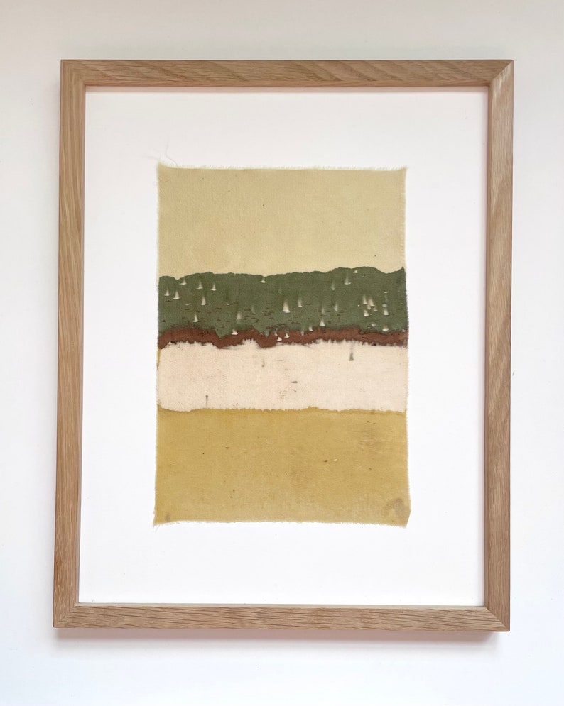 MEADOW 009 __ naturally dyed silk textile / framed wall art 11x14 / handmade / abstract botanical painting Light Oak Frame