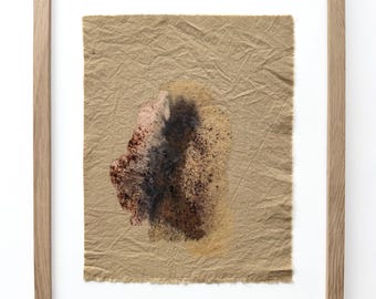 Botanical Dye Painting on Cotton: Abstract Textile Artwork, Framed 11x14 ("Mineral II")