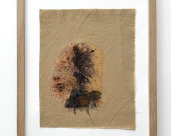 Botanical Dye Painting on Cotton: Abstract Textile Artwork, Framed 11x14 ("Mineral I")