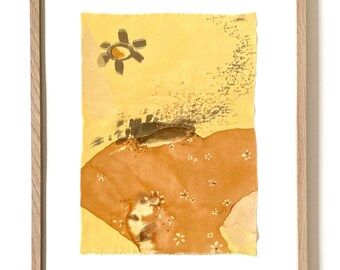 Botanical Dye Painting on Silk: Abstract Floral Textile Artwork, Framed 16x20 ("Garden Rain 14")