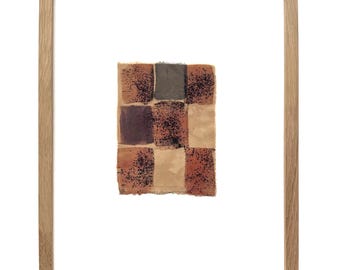 Botanical Dye Painting on Silk: Abstract Squares Textile Artwork, Framed 11x14 ("Compost Patchwork 5")