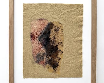 Botanical Dye Painting on Cotton: Abstract Textile Artwork, Framed 11x14 ("Mineral IV")