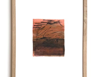 Botanical Dye Painting on Silk: Abstract Sunset Textile Artwork, Framed 11x14 ("Radiation II")