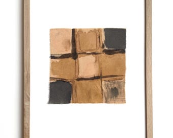 Botanical Dye Painting on Silk: Abstract Grid Textile Artwork, Framed 11x14 ("Painting 9")