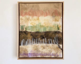 Botanical Dye Painting on Cotton: Abstract Landscape Textile Artwork, Framed 11x14 ("Flower Field")
