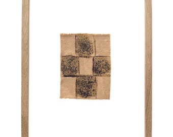 Botanical Dye Painting on Silk: Abstract Squares Textile Artwork, Framed 11x14 ("Compost Patchwork 3")