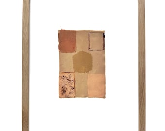 Botanical Dye Painting on Silk: Abstract Squares Textile Artwork, Framed 11x14 ("Compost Patchwork 2")