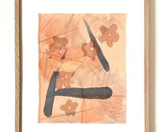Botanical Dye Painting on Silk: Abstract Floral Textile Artwork, Framed 16x20 ("Garden Rain 2")