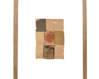 Botanical Dye Painting on Silk: Abstract Squares Textile Artwork, Framed 11x14 ("Compost Patchwork 4")