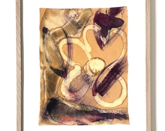 Botanical Dye Painting on Silk: Abstract Floral Textile Artwork, Framed 16x20 ("Garden Rain 9")