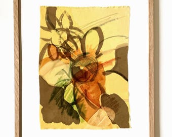 Botanical Dye Painting on Silk: Abstract Floral Textile Artwork, Framed 16x20 ("Garden Rain 11")