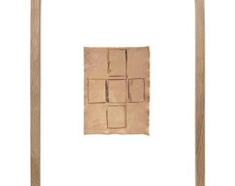 Botanical Dye Painting on Silk: Abstract Squares Textile Artwork, Framed 11x14 ("Compost Patchwork 6")
