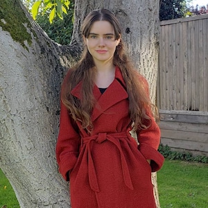 Vintage 1970s Langer Wickelmantel Orange Rot Italienisch für Mr. Roberts Shop Sz M - passt S oder M