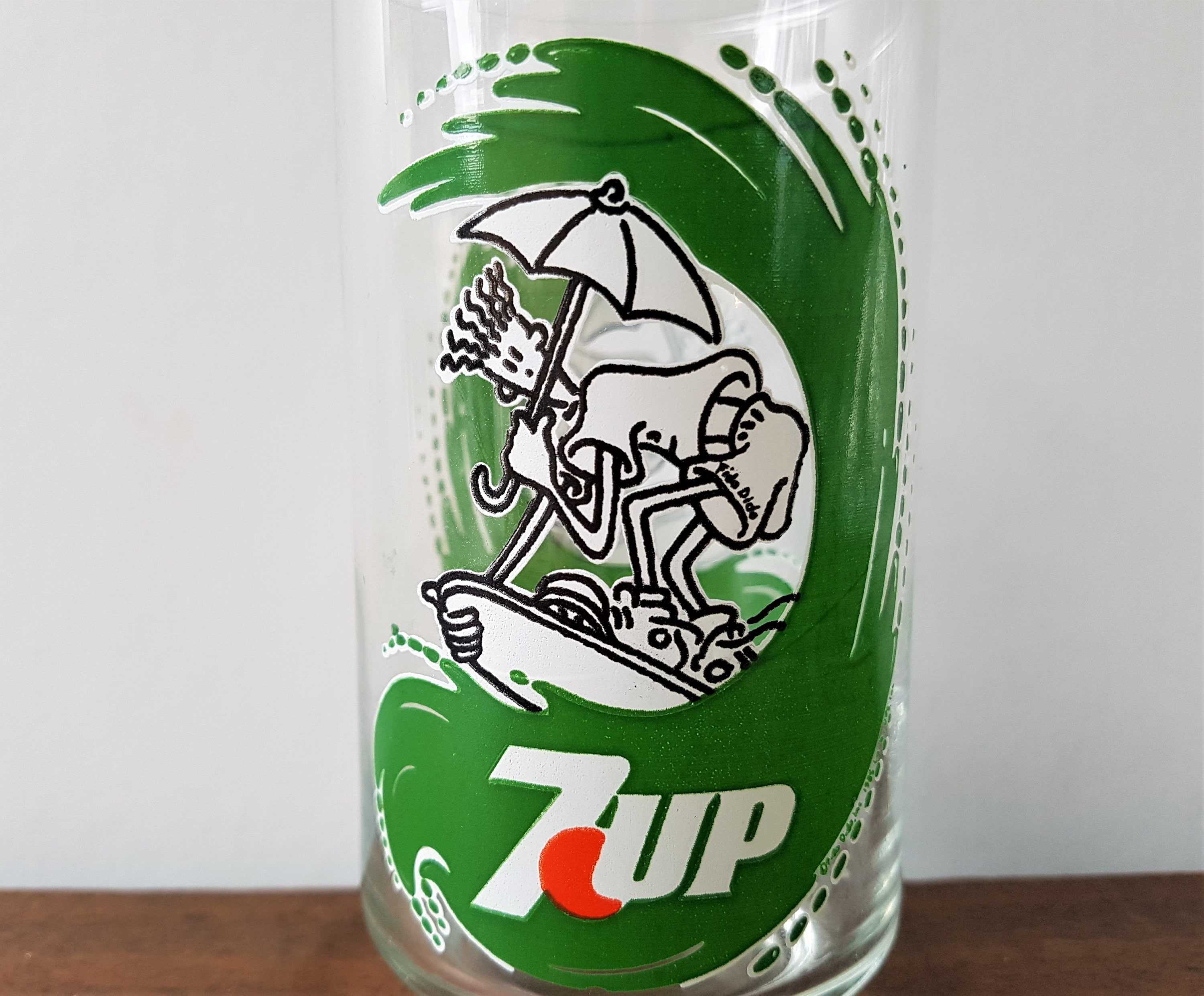 Vintage 90s 7up FIDO DIDO Surfer Character Promo Drinking Glass Pepsico  Rare Early 90s Mascot Collectible Advertising Tumbler Glassware 