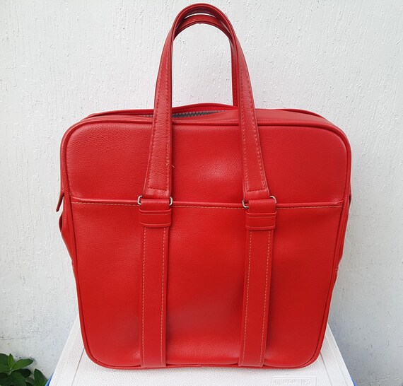 Vintage 70s SAMSONITE SILHOUETTE Coral Red Leathe… - image 2