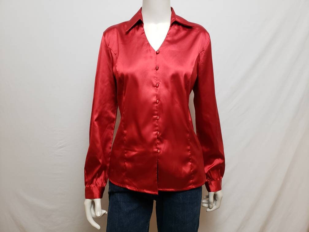 Vintage 80s RED SATIN Blouse by Penmans 