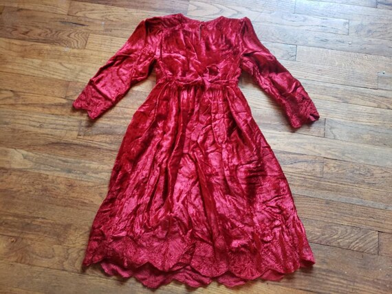 Vintage 90s Red Dress - Crushed Velvet - Girls Ch… - image 6